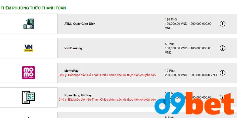 Một số ưu điểm khi rút tiền D9BET